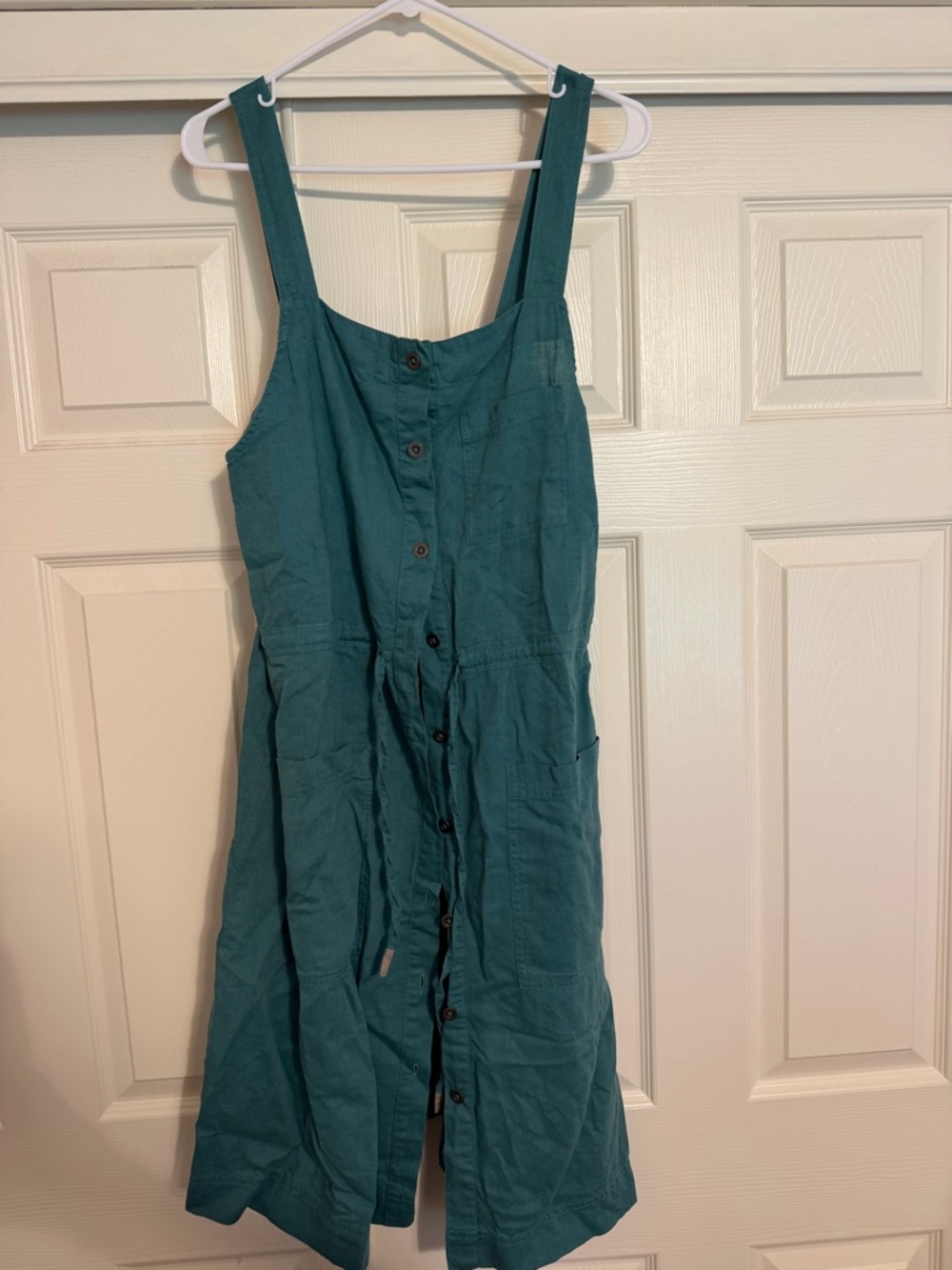 Gudrun Sjoden Womens Teal Scoop Neck Button Down Sleeveless Jumper Dress
